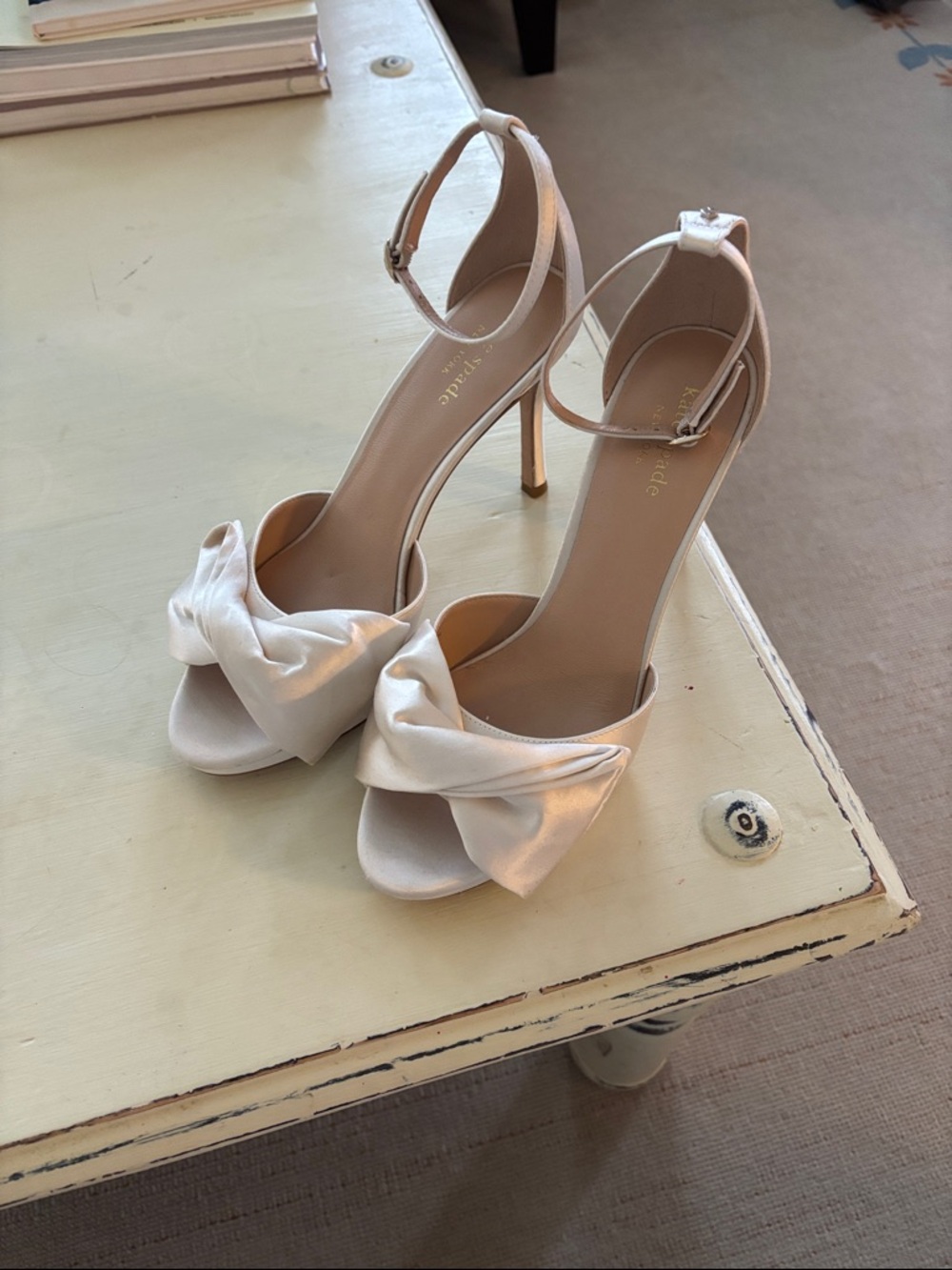 Knot Front Ankle Strap High Heel Sandals - Ivory